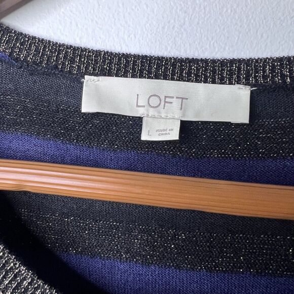 NEW LOFT Womens L Blue Metallic Stripe Cardigan Sweater Button Front Long Sleeve - Picture 2 of 11
